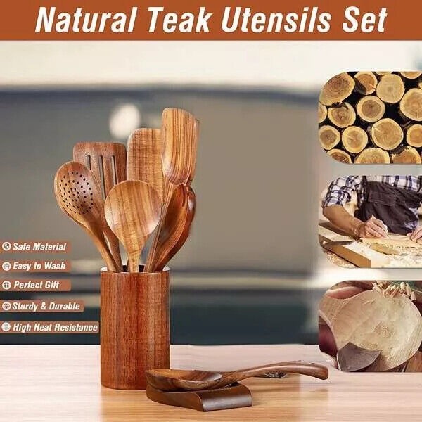 9-Piece Eco-Friendly Teak Wooden Utensils Set