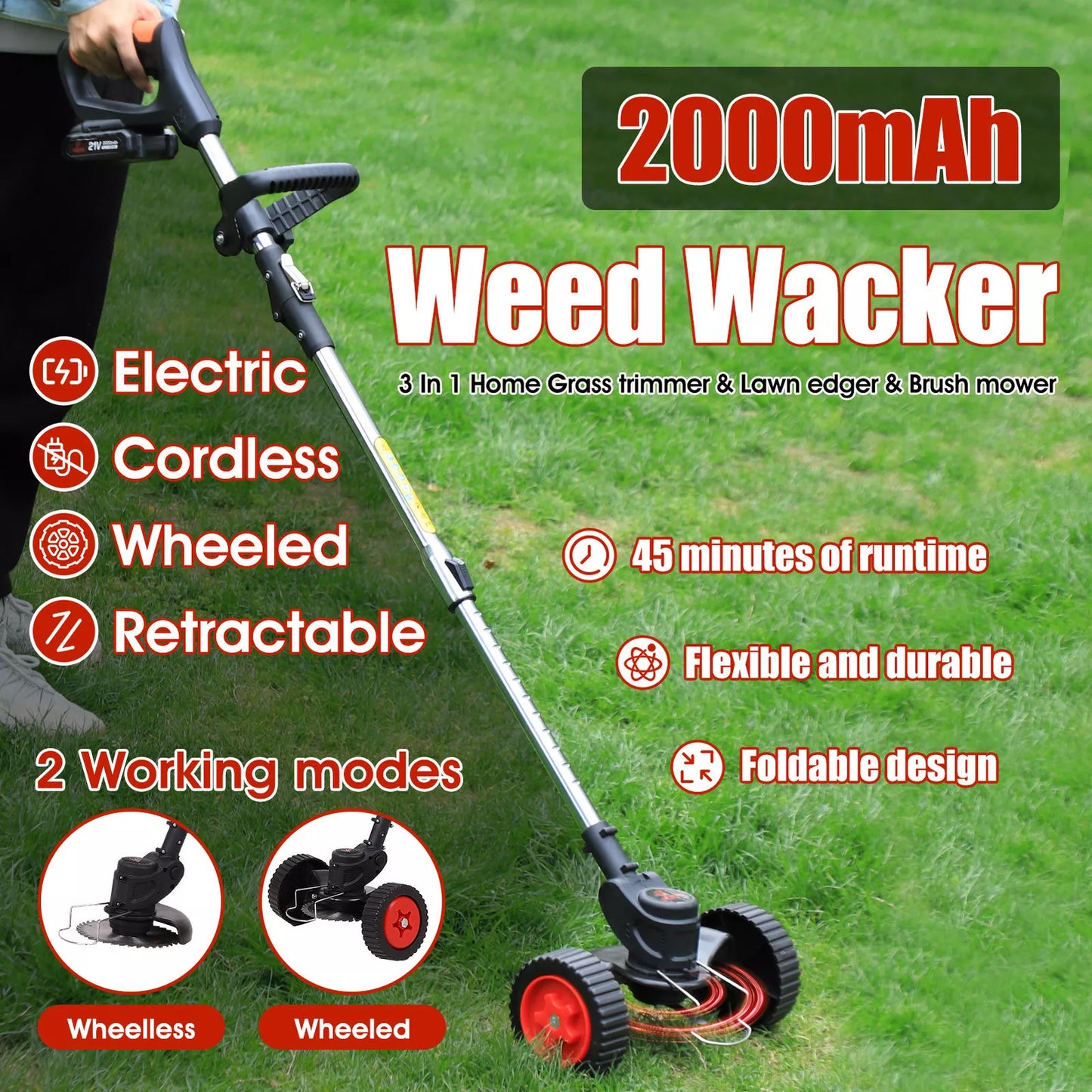 3-in-1 Cordless Electric Grass Lawn Mower 🏡