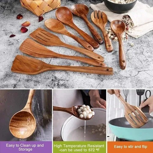 9-Piece Eco-Friendly Teak Wooden Utensils Set