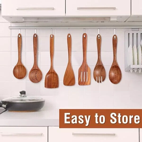 9-Piece Eco-Friendly Teak Wooden Utensils Set
