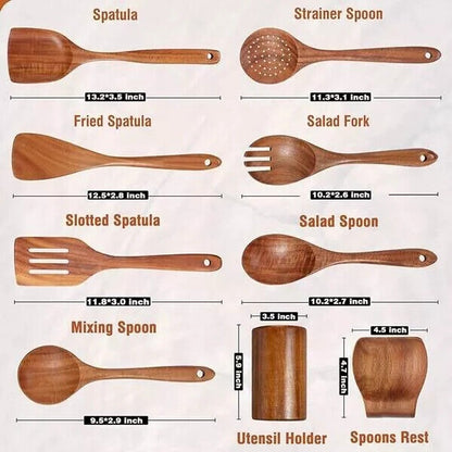 9-Piece Eco-Friendly Teak Wooden Utensils Set
