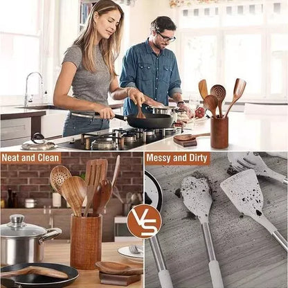 9-Piece Eco-Friendly Teak Wooden Utensils Set